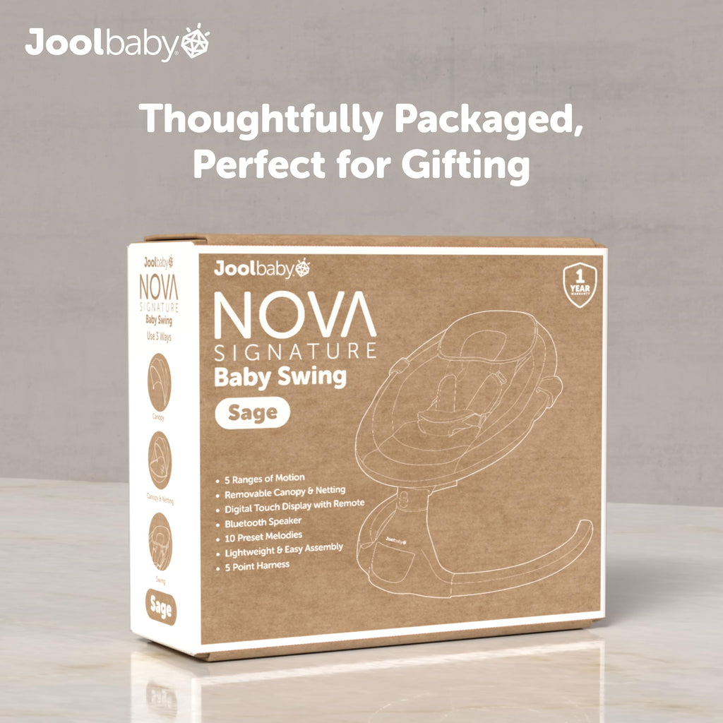 Jool Baby Nova Baby Swing for Infants – Bluetooth Music, Remote (Gray) | Keep Baby Happy While Getting Things Done – Gentle Side-to-Side Motion Helps Baby Feel Content