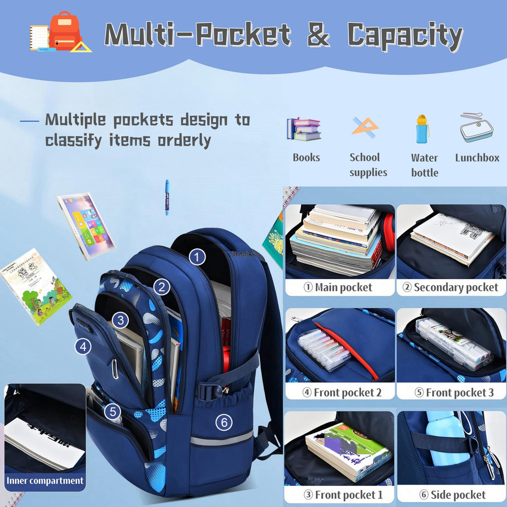 Bansusu Boys Backpack for Kids School Bag, Primary Middle School Backpack for Boys Bookbags