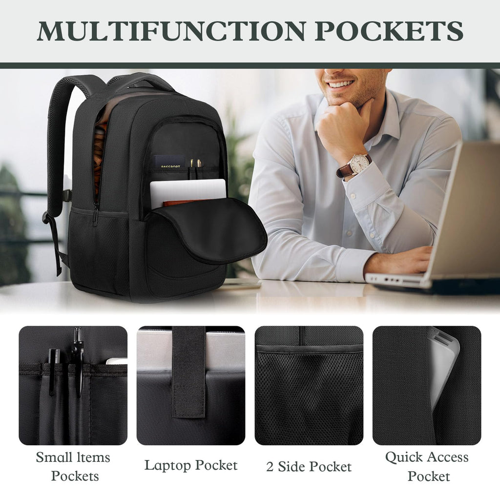 Travel Laptop Backpack 17 Inch, Sturdy Professional Travel Backpack for Men Women with LifetimeWarranty, Airline Approved Big Large Business Work College Computer Backpack, Black