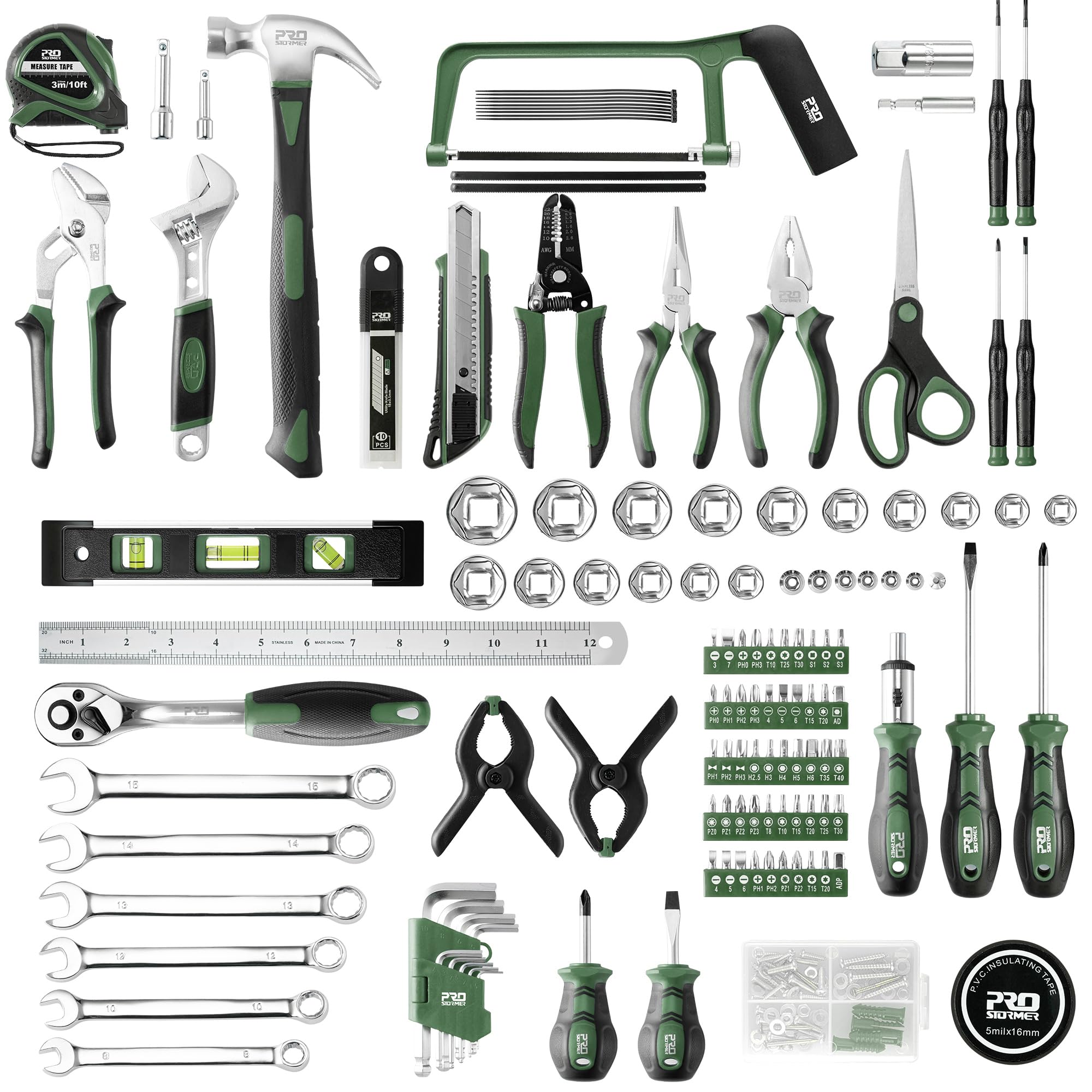 Prostormer 259-Piece Tool Kit, General Household Hand Tool Set with Plastic Storage Toolbox, Portable Complete Repair Tool Box for Home and Car (Blue)