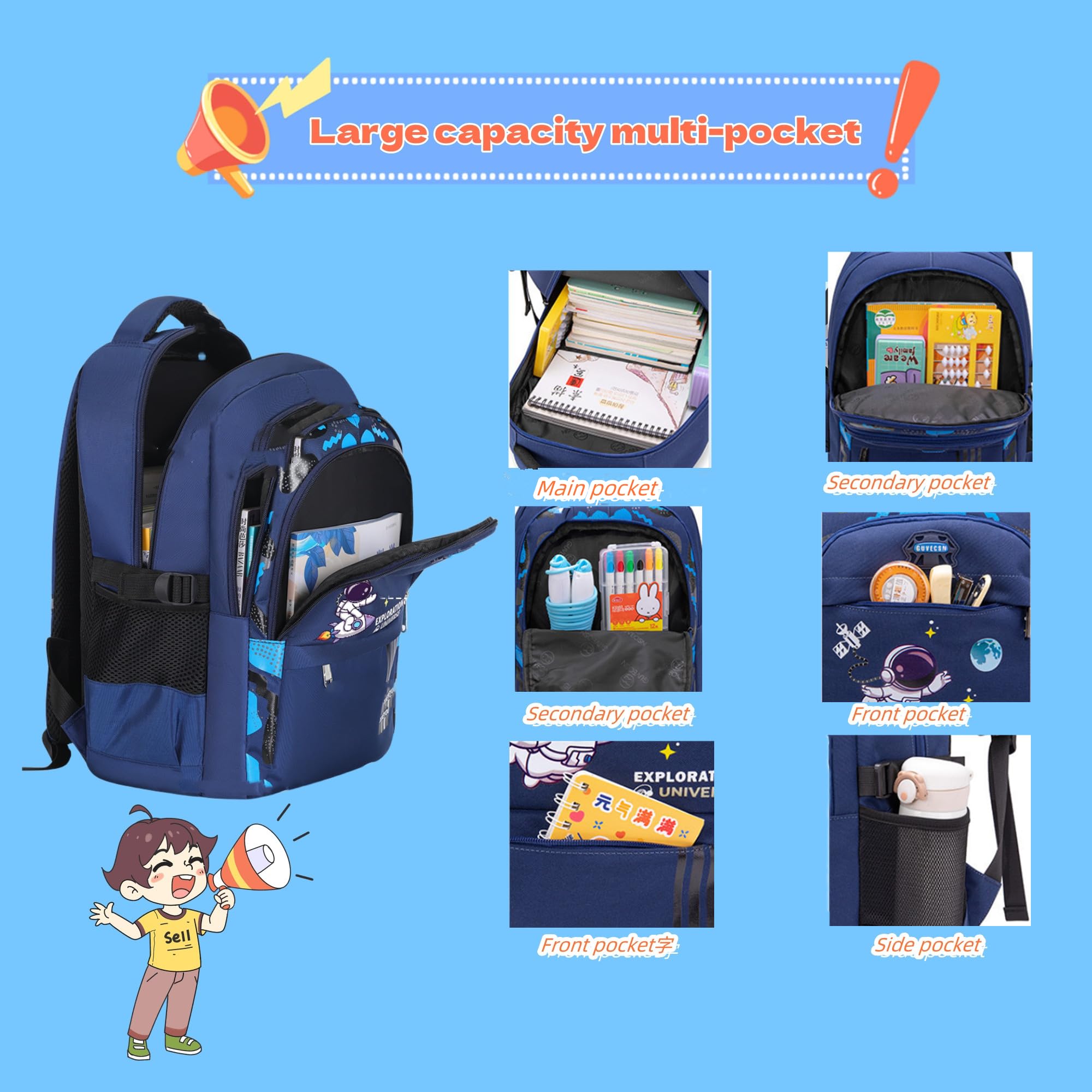 ZHANAO Boys Backpack Astronaut Sports Kids Backpack Space Schoolbag for Girls&Boys Elementary Student Bookbag