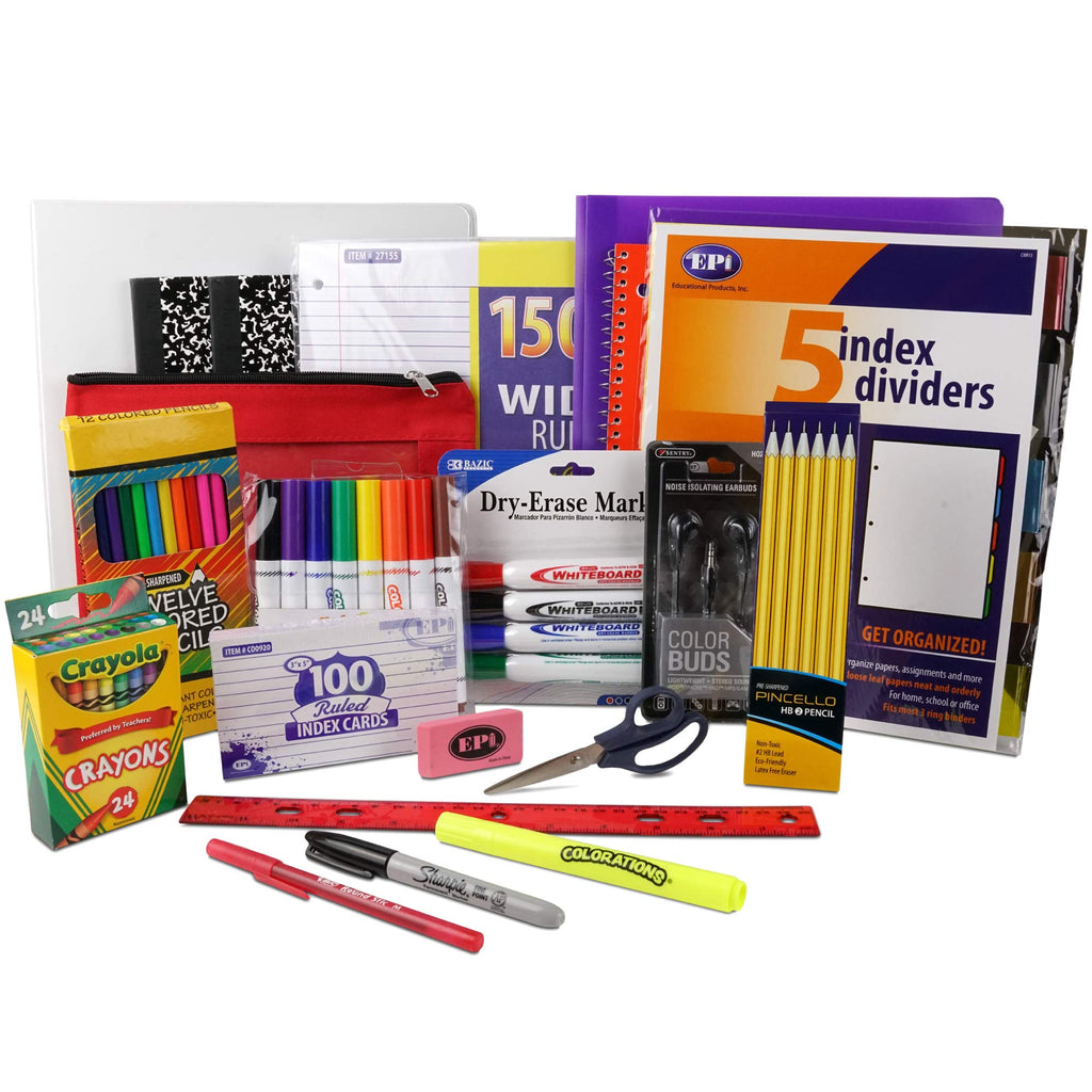 EPI Essentials Back to School Supplies for Kids 6th-12th Grade – 51 Items in Kit – Middle to High School Supply Packs – College-Ruled Bundle with Composition Notebooks – Suitable for Homeschooling