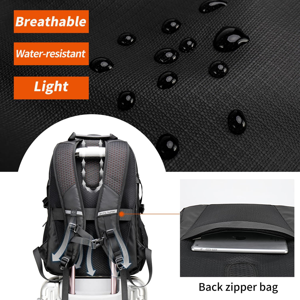 ARCTIC HUNTER AH Business Laptop Backpack for Men Work Commuting, 30L Large Travel Carry On Backpack Flight Approved for Airplane, Professional College Backpacks Casual Daypack Black