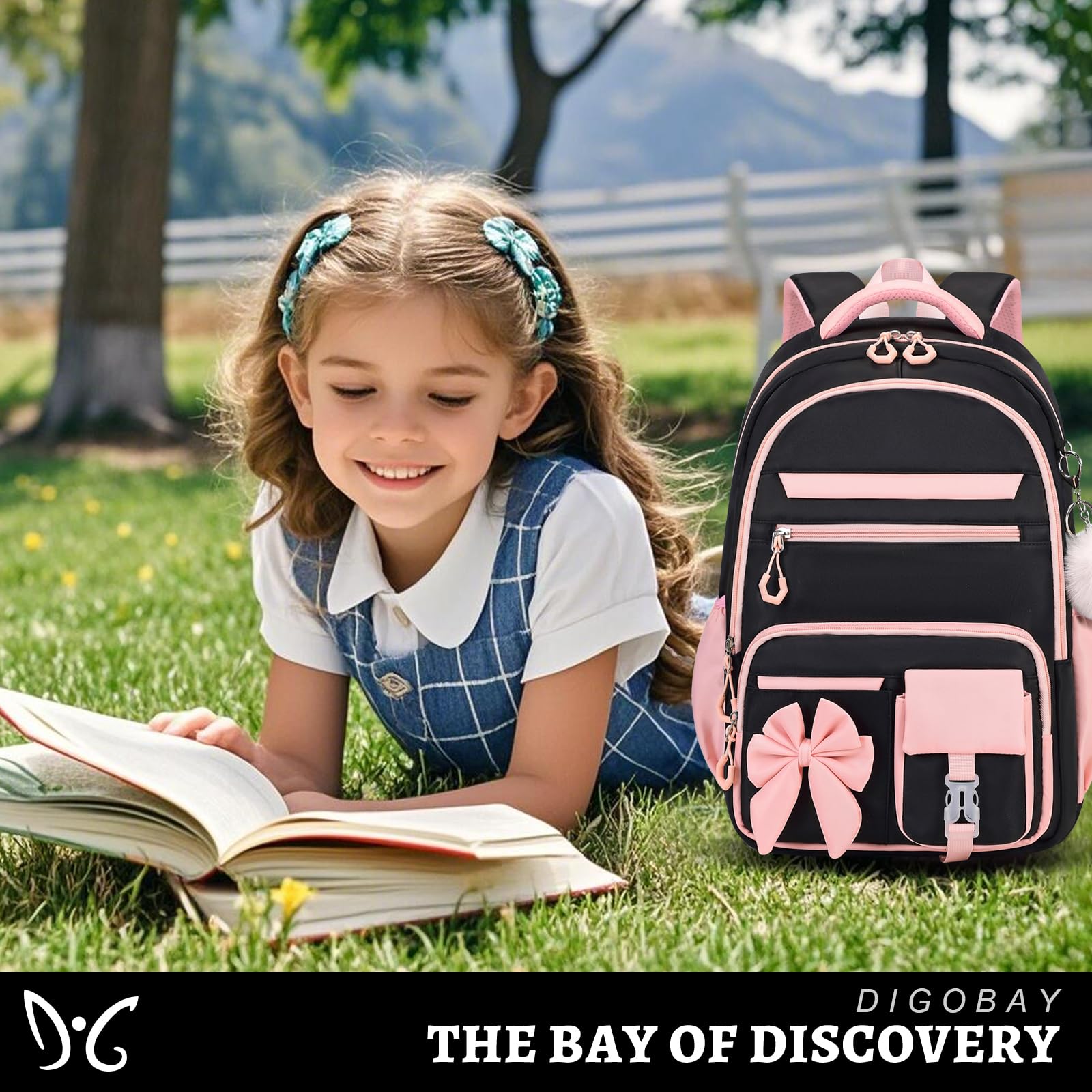 DIGOBAY Backpack for Girls, 3PCS Girls Backpack for School with Lunch Bag Pencil Case, Cute Kids Teens Bookbag for Kindergarten Elementary Preschool Middle School (Pink)
