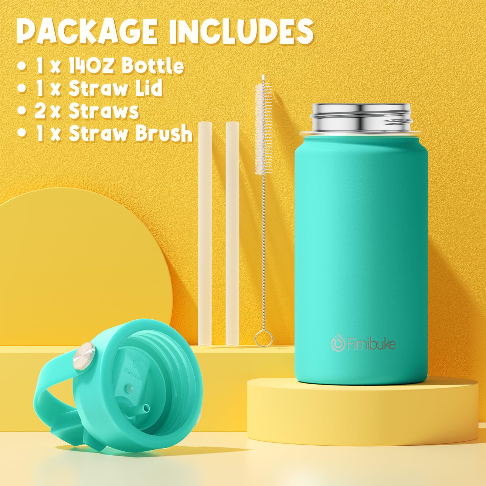 Fimibuke Kids Insulated Water Bottle, 14oz BPA FREE 18/8 Stainless Steel Travel Tumbler Double Wall Vacuum Leak Proof Kids Cup with Straw Metal Water Bottle for School Boys Girls(1 Pack, Rainbow)