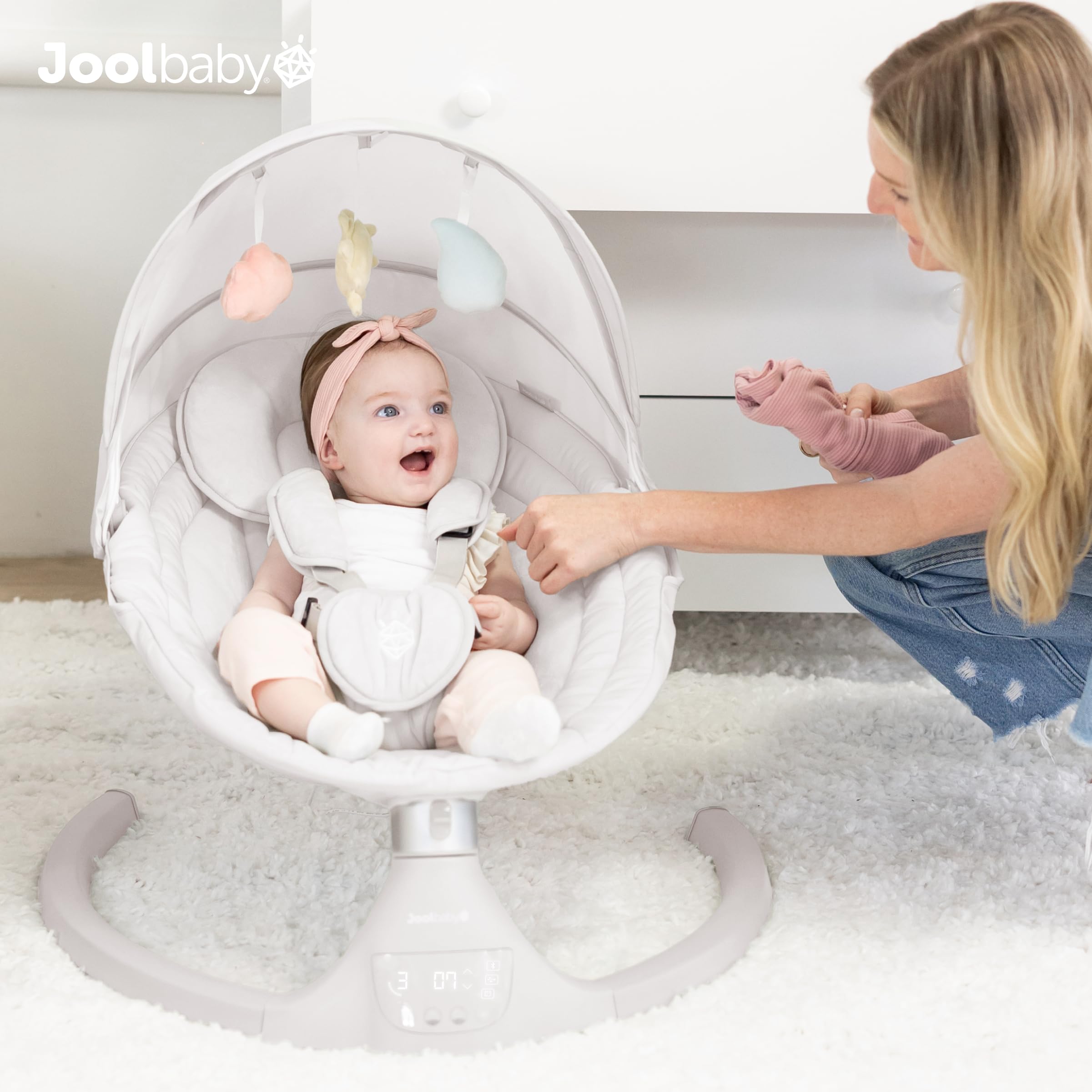 Jool Baby Nova Baby Swing for Infants – Bluetooth Music, Remote (Gray) | Keep Baby Happy While Getting Things Done – Gentle Side-to-Side Motion Helps Baby Feel Content