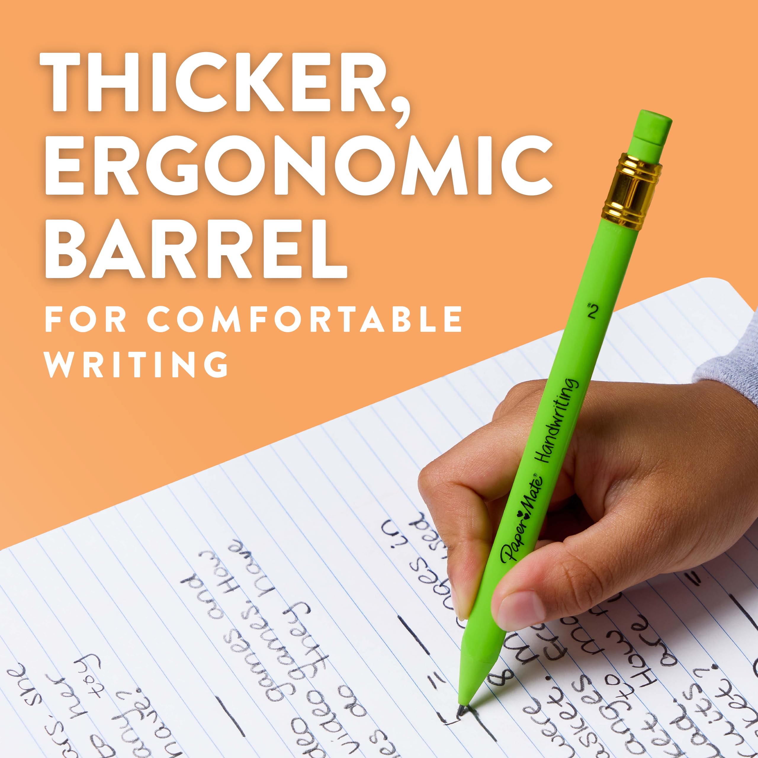 Paper Mate Handwriting Triangular Mechanical Pencils with Lead & Eraser Refills, 1.3mm, Fun Barrel Colors, 5 Count - School Supplies, Kids Writing