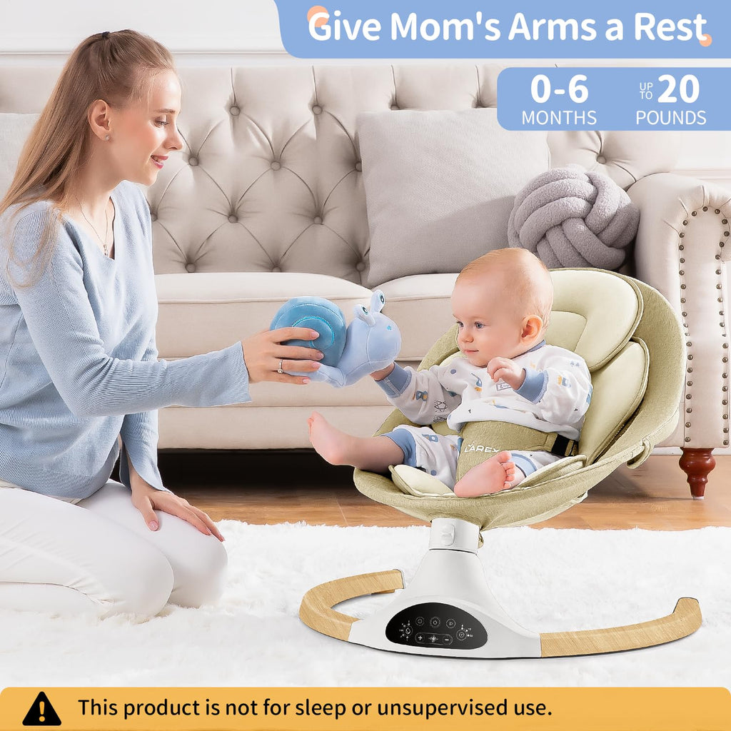 LAREX Baby Swing Infant Swing Electric Toddler Baby Rocker Portable for Newborn Boy Girl, 5 Sway Speeds with Remote Control, 10 Preset Melodies and Bluetooth, 0-6 Months Max 20 Lbs (Black)