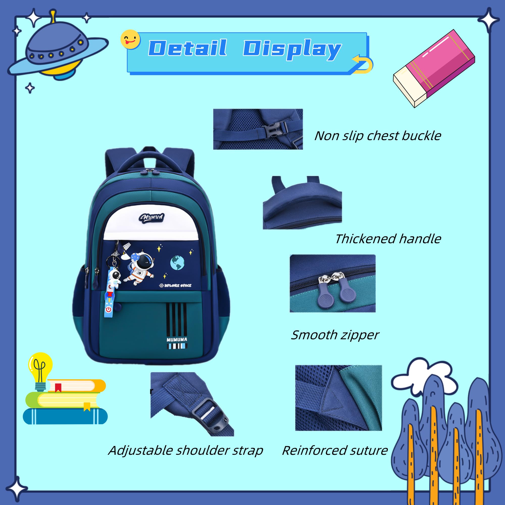 ZHANAO Boys Backpack Astronaut Sports Kids Backpack Space Schoolbag for Girls&Boys Elementary Student Bookbag