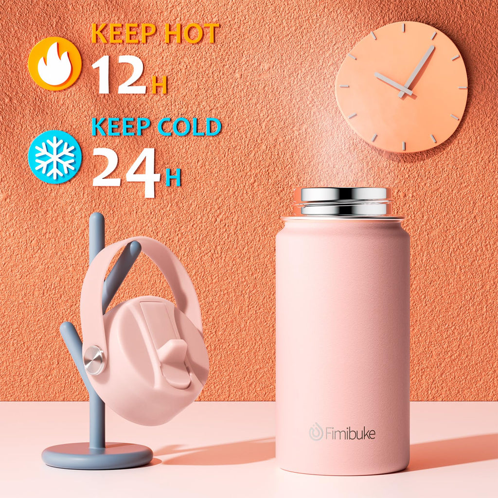 Fimibuke Kids Insulated Water Bottle, 14oz BPA FREE 18/8 Stainless Steel Travel Tumbler Double Wall Vacuum Leak Proof Kids Cup with Straw Metal Water Bottle for School Boys Girls(1 Pack, Rainbow)