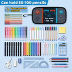 Game Controller Pencil Case for Boys Kids Teens, Large Capacity Pencil Pouch with 3 Compartments, 7 Pockets and Label Pocket for School College Office Travel (Red & Blue)