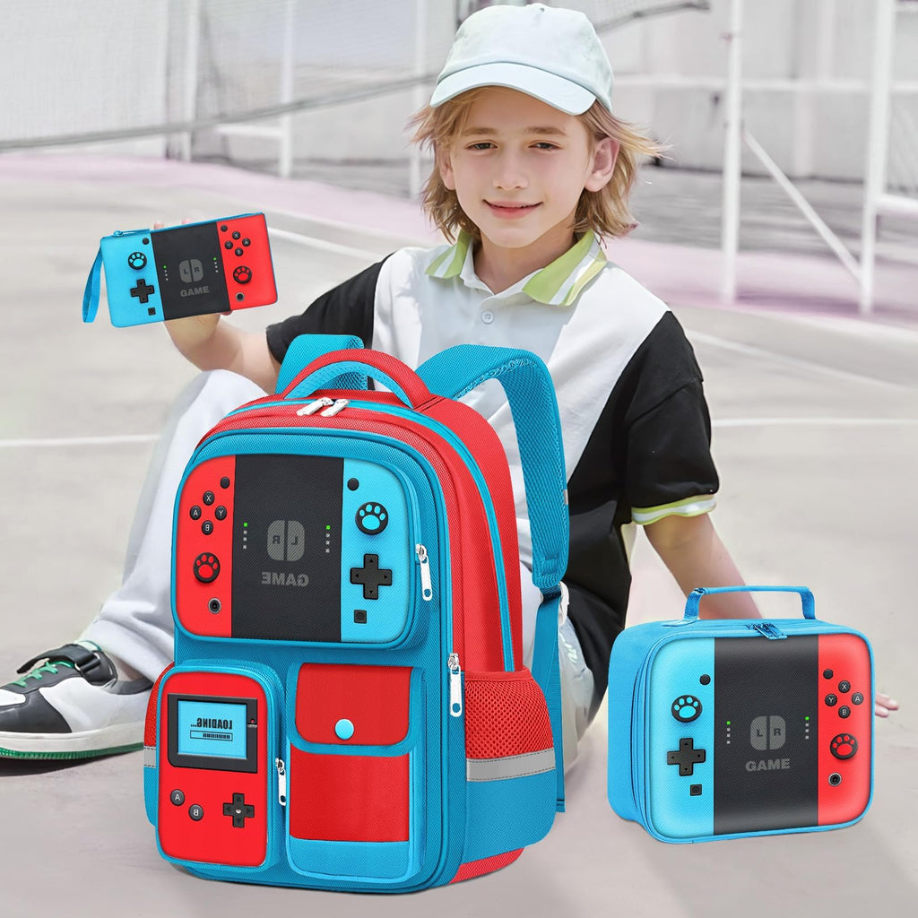 TILYTADLY School Backpack for Boys - Gamer Boys Backpack for Kids Children Elementary Middle School - Students Bag for Ages 6-18,17″ Video Game Bookbag Travel Back Pack