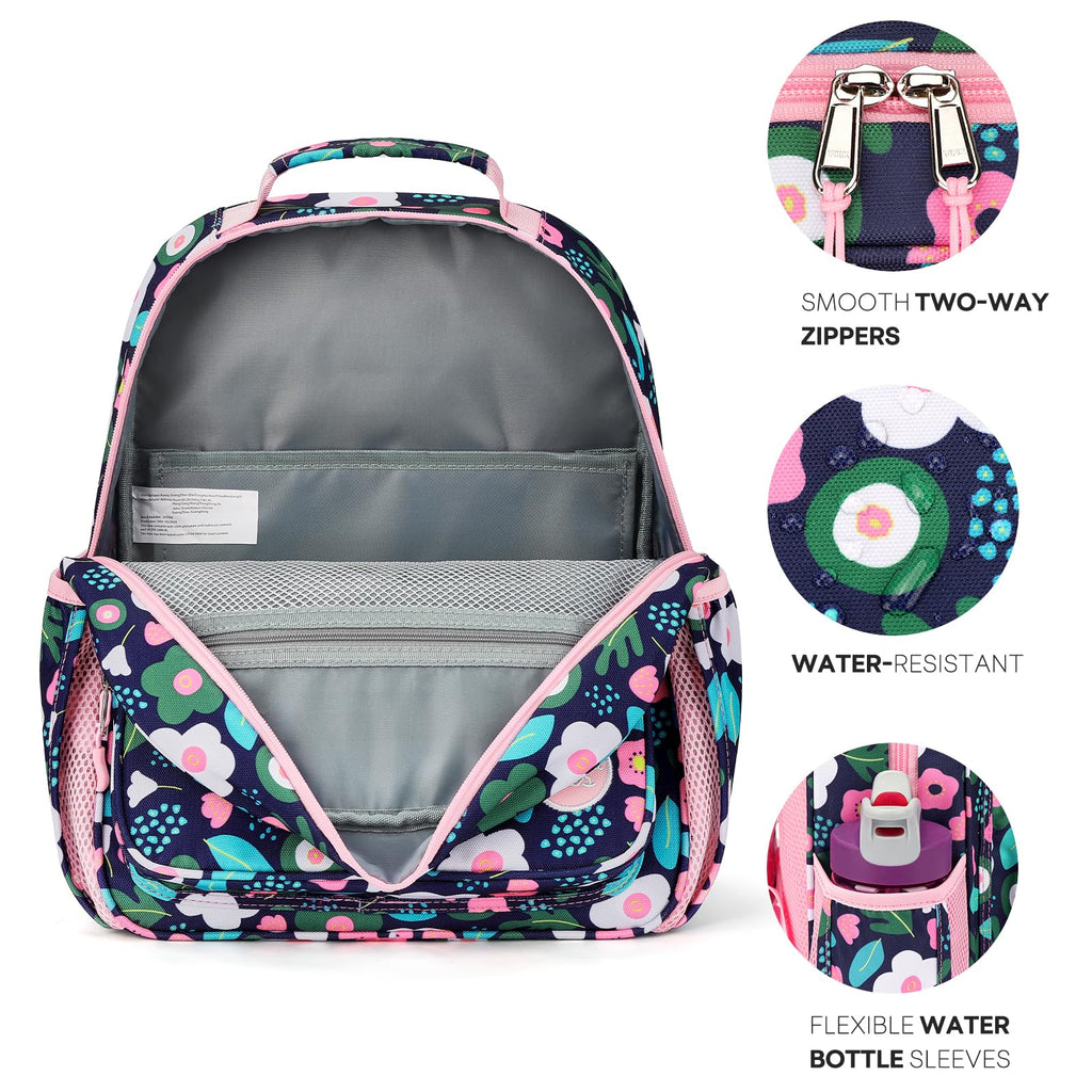 mibasies Kids Backpack for Girls: Girls Backpack 5-8 - Kindergarten Elementary School Bookbag for Girl - Flower Pink