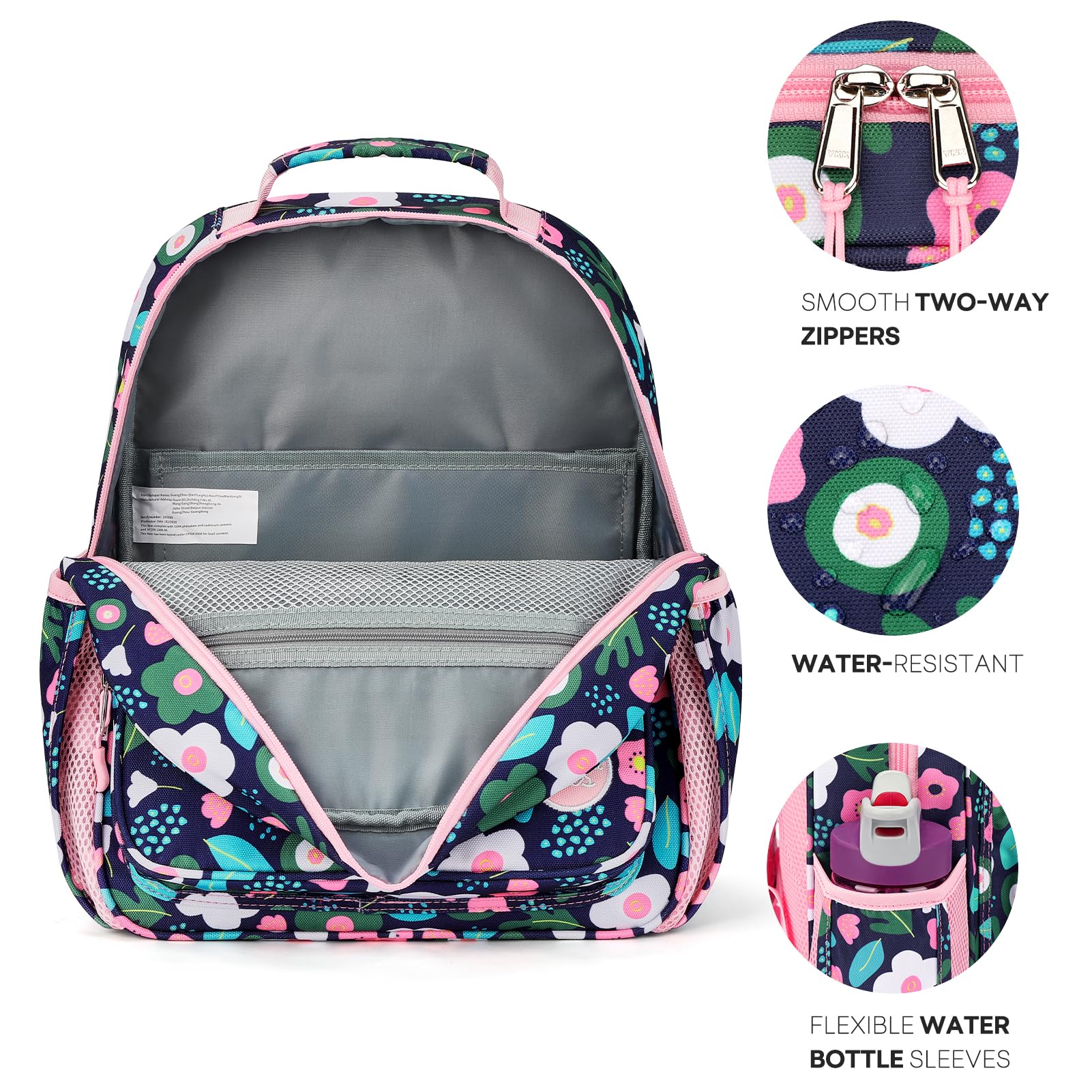 mibasies Kids Backpack for Girls: Girls Backpack 5-8 - Kindergarten Elementary School Bookbag for Girl - Flower Pink