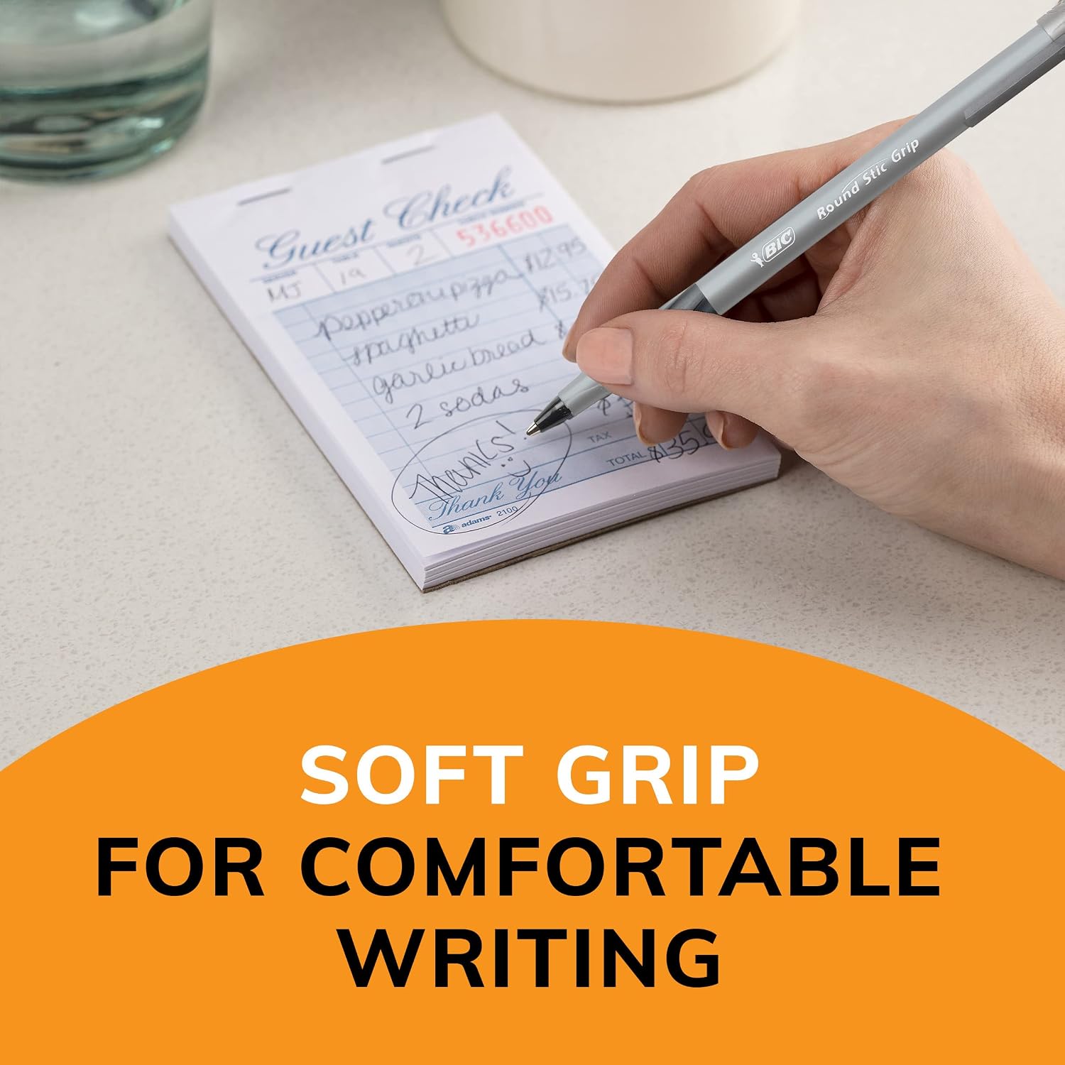 BIC Round Stic Grip Xtra Comfort Blue Ballpoint Pens, Medium Point (1.2mm), 12-Count Pack, Excellent Writing Pens With Soft Grip for Superb Comfort and Control