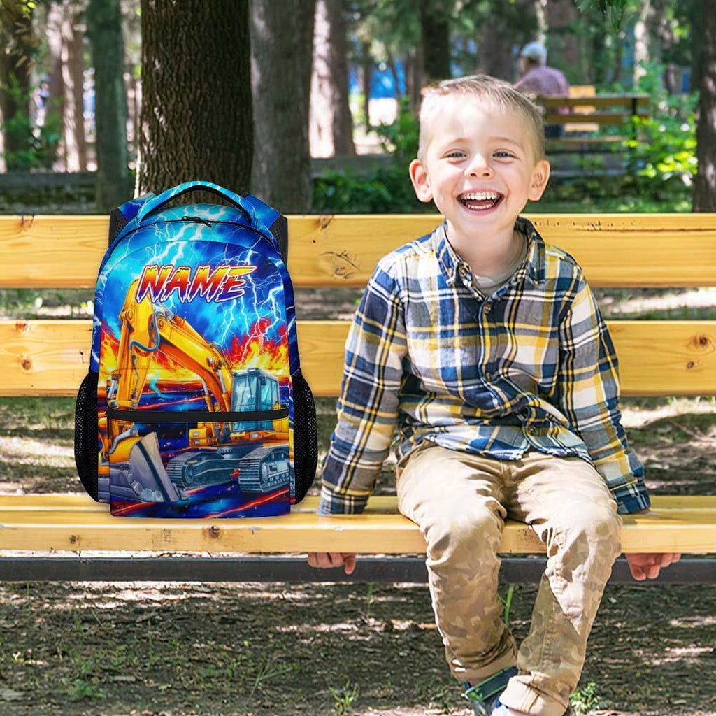 Dinosaur Backpack for Kids Personalized Boys Truck Bookbag with Name - 17 Inch Toddler School Bag with Padded Straps for Preschool Kindergarten Elementary