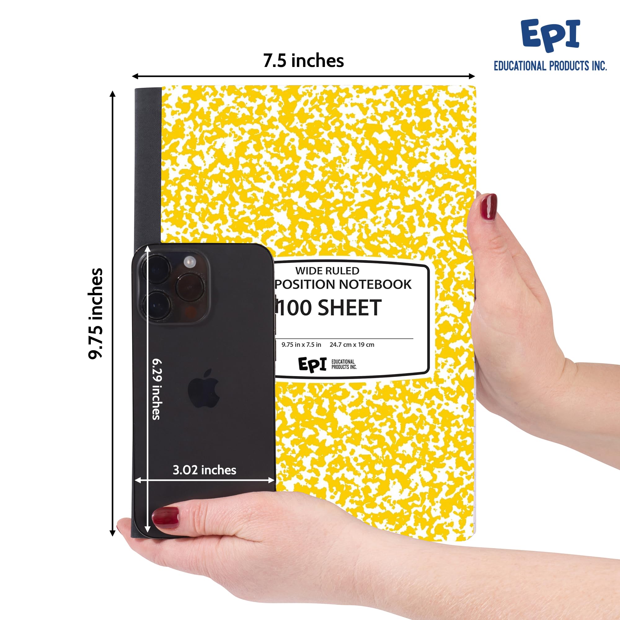 4 Pack - EPI Marble Hardcover Wide Ruled Composition Notebook | 200 Pages (100 Sheets), 9.75 x 7.5 in, Sturdy Sewn Binding | School, Office, Journaling, Notes