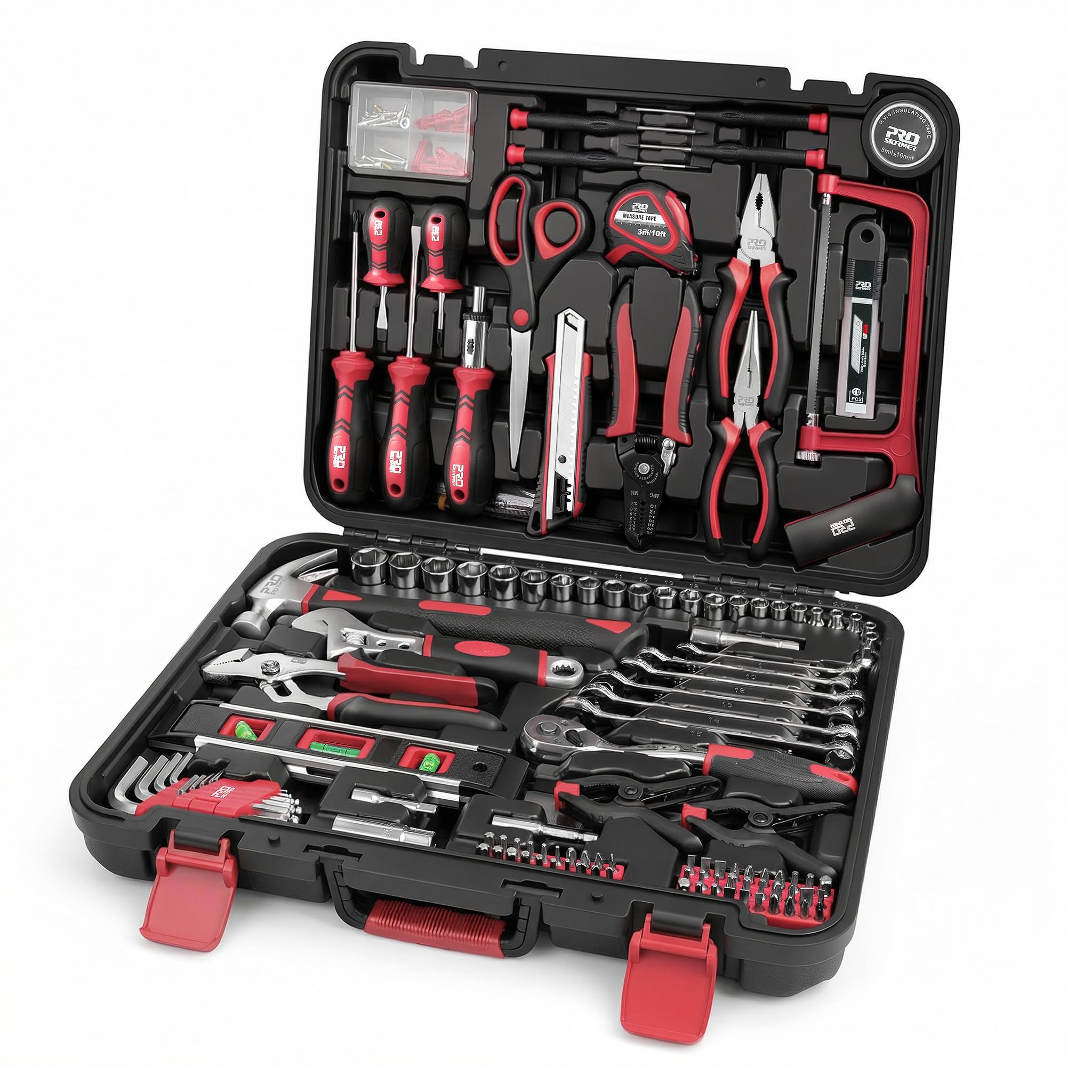 Prostormer 259-Piece Tool Kit, General Household Hand Tool Set with Plastic Storage Toolbox, Portable Complete Repair Tool Box for Home and Car (Blue)