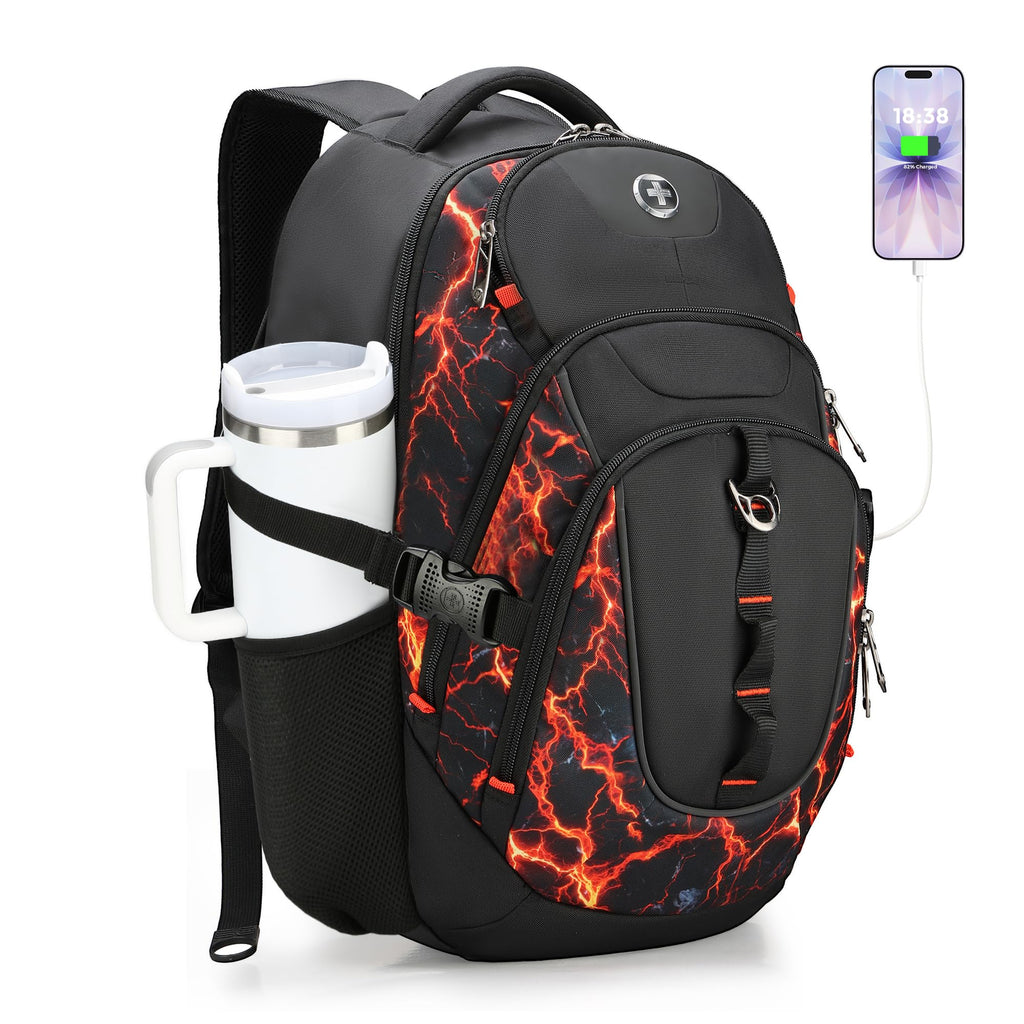 Swissdigital Design Laptop Backpack with USB Charging Port, Travel Backpack Fits 15.6 inches Computer, 31L College School Backpack for Men, Black | SD803-01