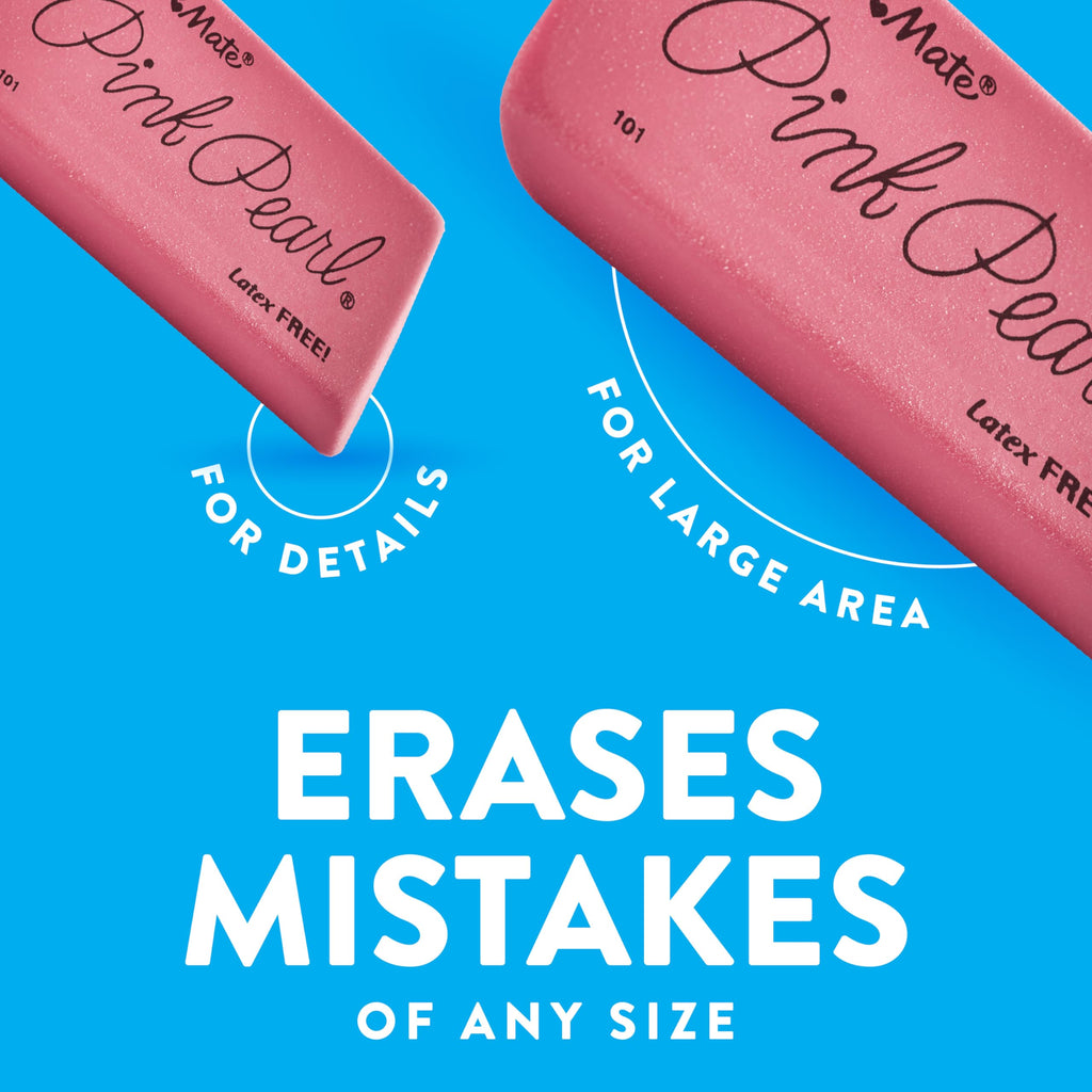 Paper Mate Erasers, Pink Pearl, 12 Count - Latex Free and Smudge Resistant, Back to School, Teacher Supplies