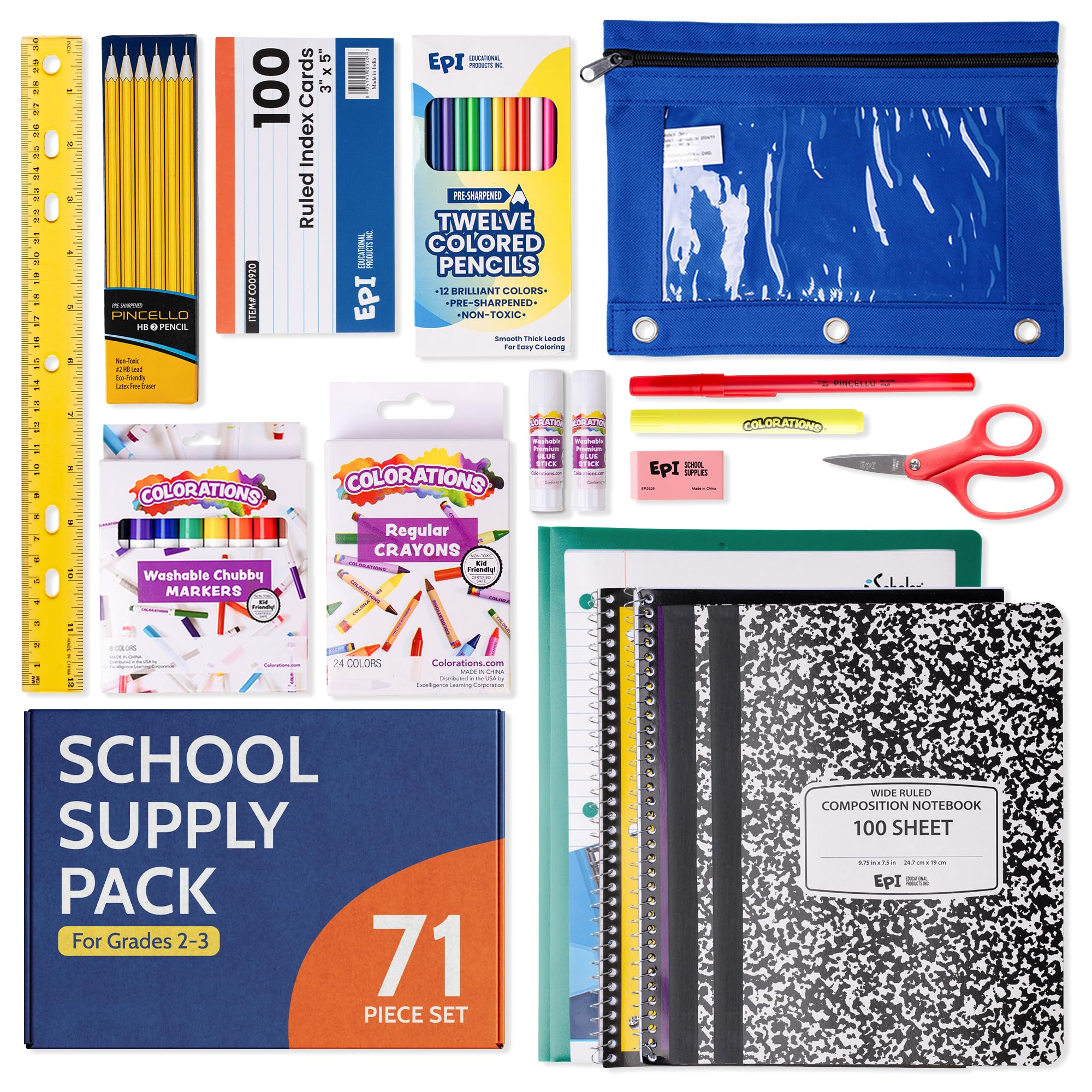 EPI Essentials Back to School Supplies for Kids 6th-12th Grade – 51 Items in Kit – Middle to High School Supply Packs – College-Ruled Bundle with Composition Notebooks – Suitable for Homeschooling
