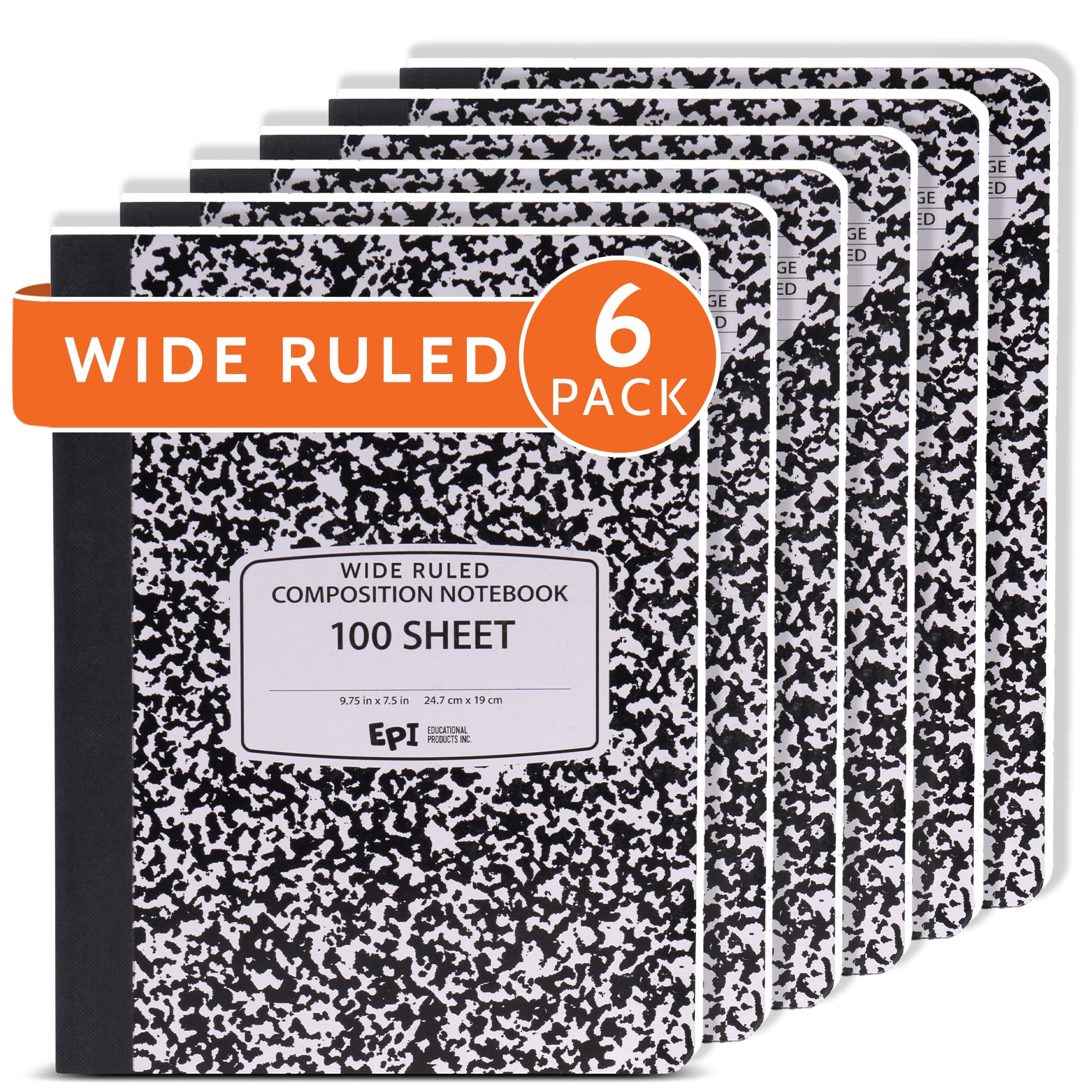 4 Pack - EPI Marble Hardcover Wide Ruled Composition Notebook | 200 Pages (100 Sheets), 9.75 x 7.5 in, Sturdy Sewn Binding | School, Office, Journaling, Notes