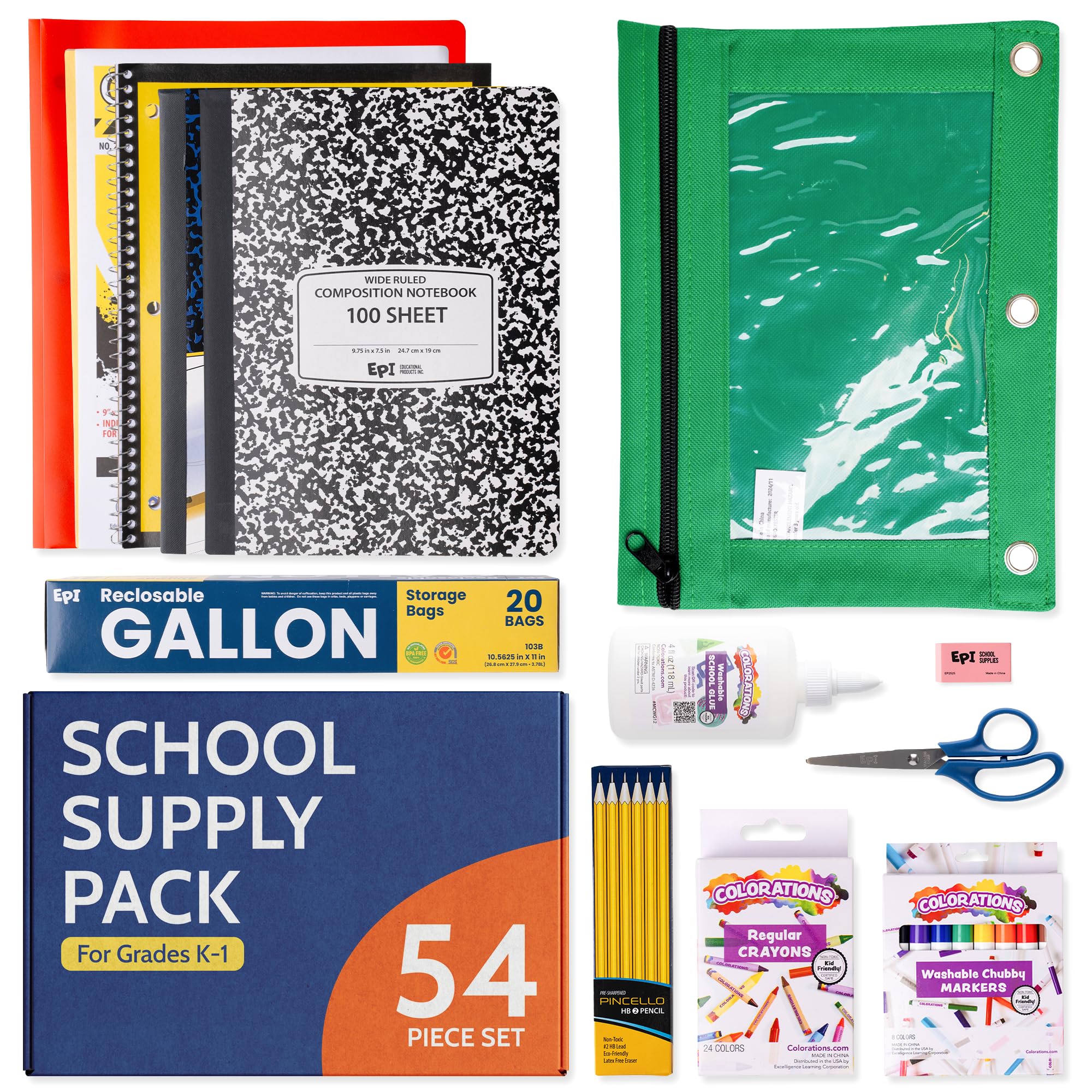 EPI Essentials Back to School Supplies for Kids 6th-12th Grade – 51 Items in Kit – Middle to High School Supply Packs – College-Ruled Bundle with Composition Notebooks – Suitable for Homeschooling