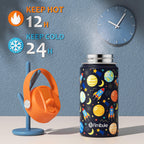 Fimibuke Kids Insulated Water Bottle, 14oz BPA FREE 18/8 Stainless Steel Travel Tumbler Double Wall Vacuum Leak Proof Kids Cup with Straw Metal Water Bottle for School Boys Girls(1 Pack, Rainbow)