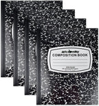 4E's Novelty Wide Ruled Composition Notebooks [4 Pack] Hard Cover 100 Sheets 9.75" x 7.5" - Black Marble Bulk Compositon Book Wide Ruling, Back to School Supplies For Students Boys Girls & College