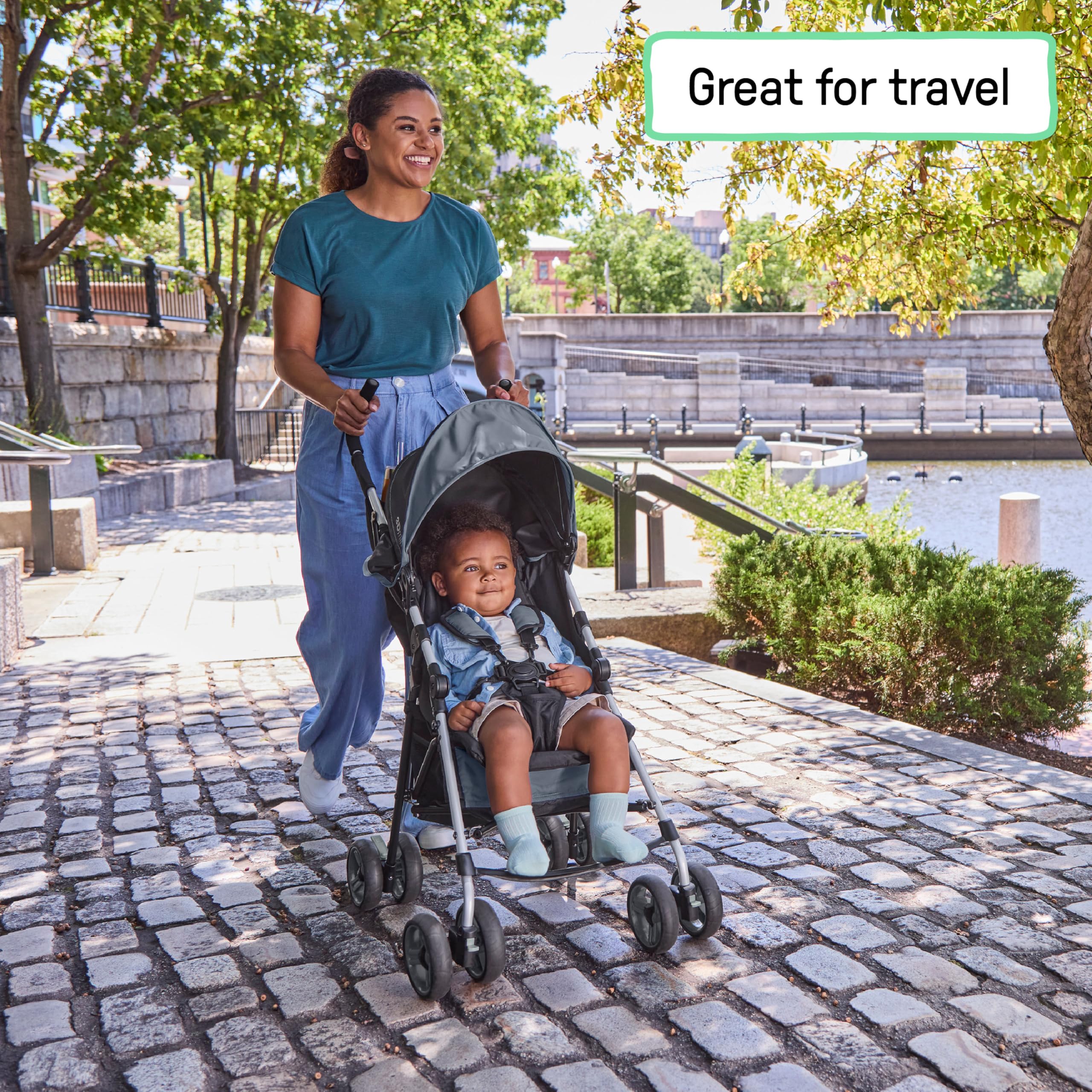 Ingenuity 3D Mini Convenience Stroller – Lightweight Stroller with Compact Fold, Multi-Position Recline, Canopy with Pop Out Sun Visor and More – Umbrella Stroller for Travel, Pink