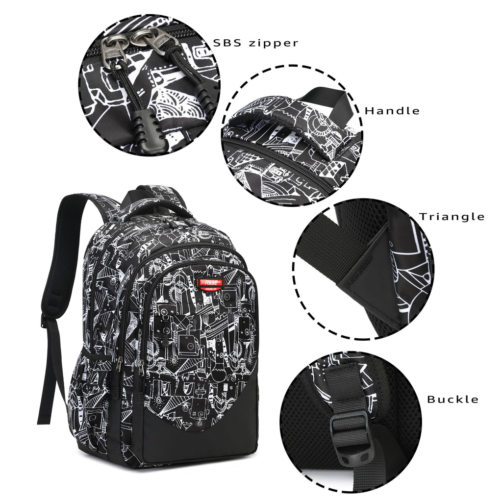 Asge Large Nylon Backpacks for Boys & Girls, Waterproof Satchel with Print, School Bags for 8-16 Years