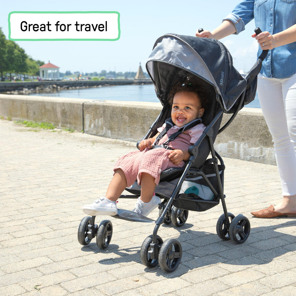 Ingenuity 3D Mini Convenience Stroller – Lightweight Stroller with Compact Fold, Multi-Position Recline, Canopy with Pop Out Sun Visor and More – Umbrella Stroller for Travel, Pink