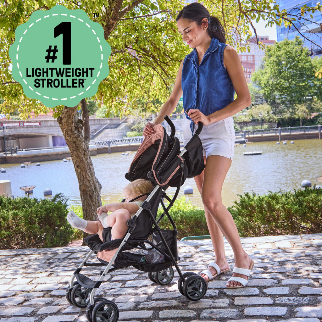 Ingenuity 3D Mini Convenience Stroller – Lightweight Stroller with Compact Fold, Multi-Position Recline, Canopy with Pop Out Sun Visor and More – Umbrella Stroller for Travel, Pink