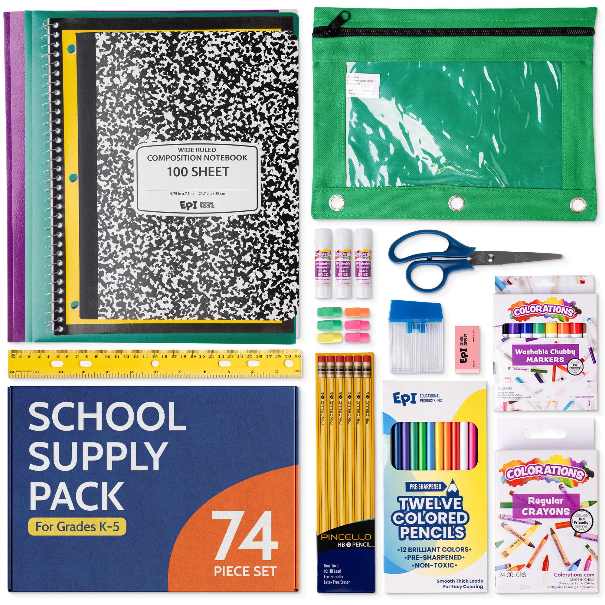 EPI Essentials Back to School Supplies for Kids 6th-12th Grade – 51 Items in Kit – Middle to High School Supply Packs – College-Ruled Bundle with Composition Notebooks – Suitable for Homeschooling