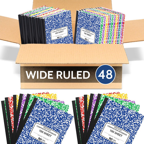 4 Pack - EPI Marble Hardcover Wide Ruled Composition Notebook | 200 Pages (100 Sheets), 9.75 x 7.5 in, Sturdy Sewn Binding | School, Office, Journaling, Notes