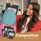 4E's Novelty Wide Ruled Composition Notebooks [4 Pack] Hard Cover 100 Sheets 9.75" x 7.5" - Black Marble Bulk Compositon Book Wide Ruling, Back to School Supplies For Students Boys Girls & College