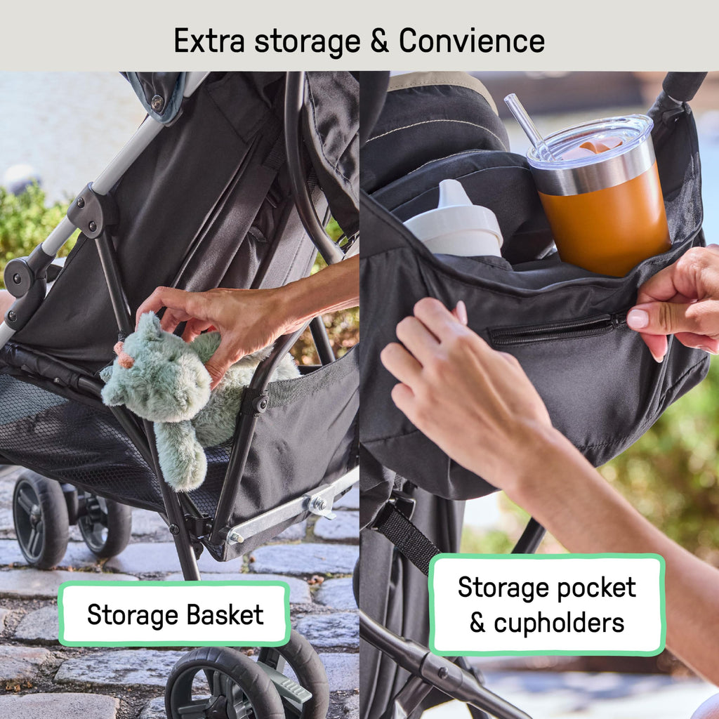 Ingenuity 3D Mini Convenience Stroller – Lightweight Stroller with Compact Fold, Multi-Position Recline, Canopy with Pop Out Sun Visor and More – Umbrella Stroller for Travel, Pink