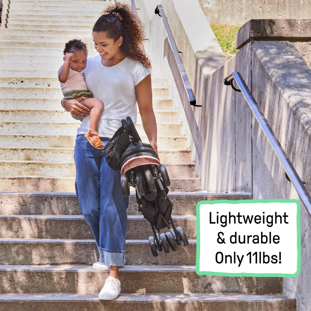 Ingenuity 3D Mini Convenience Stroller – Lightweight Stroller with Compact Fold, Multi-Position Recline, Canopy with Pop Out Sun Visor and More – Umbrella Stroller for Travel, Pink